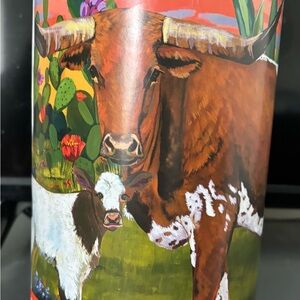 Colorful Bull and Calf Decorative Vase